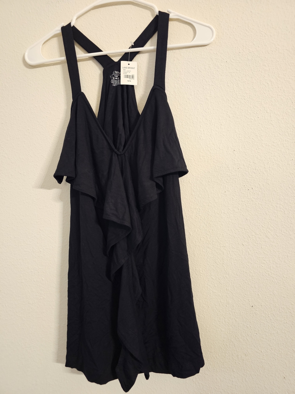 Lane Bryant Black Ruffle-Front Tank with Cross Back Straps - Picture 1 of 3